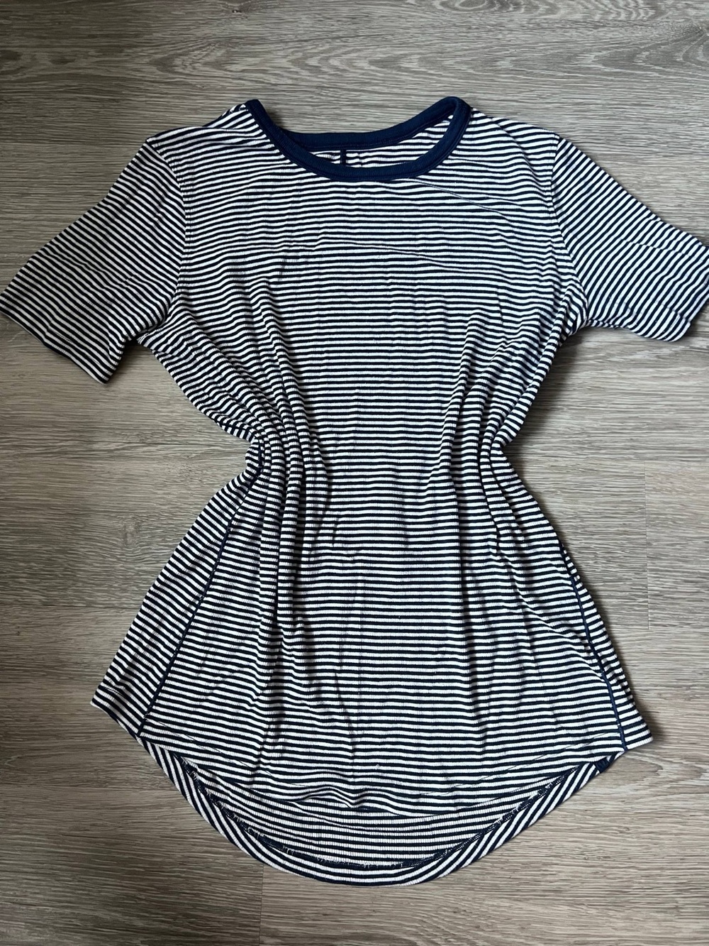 lululemon athletica Navy and White Striped Short-Sleeve Tee
